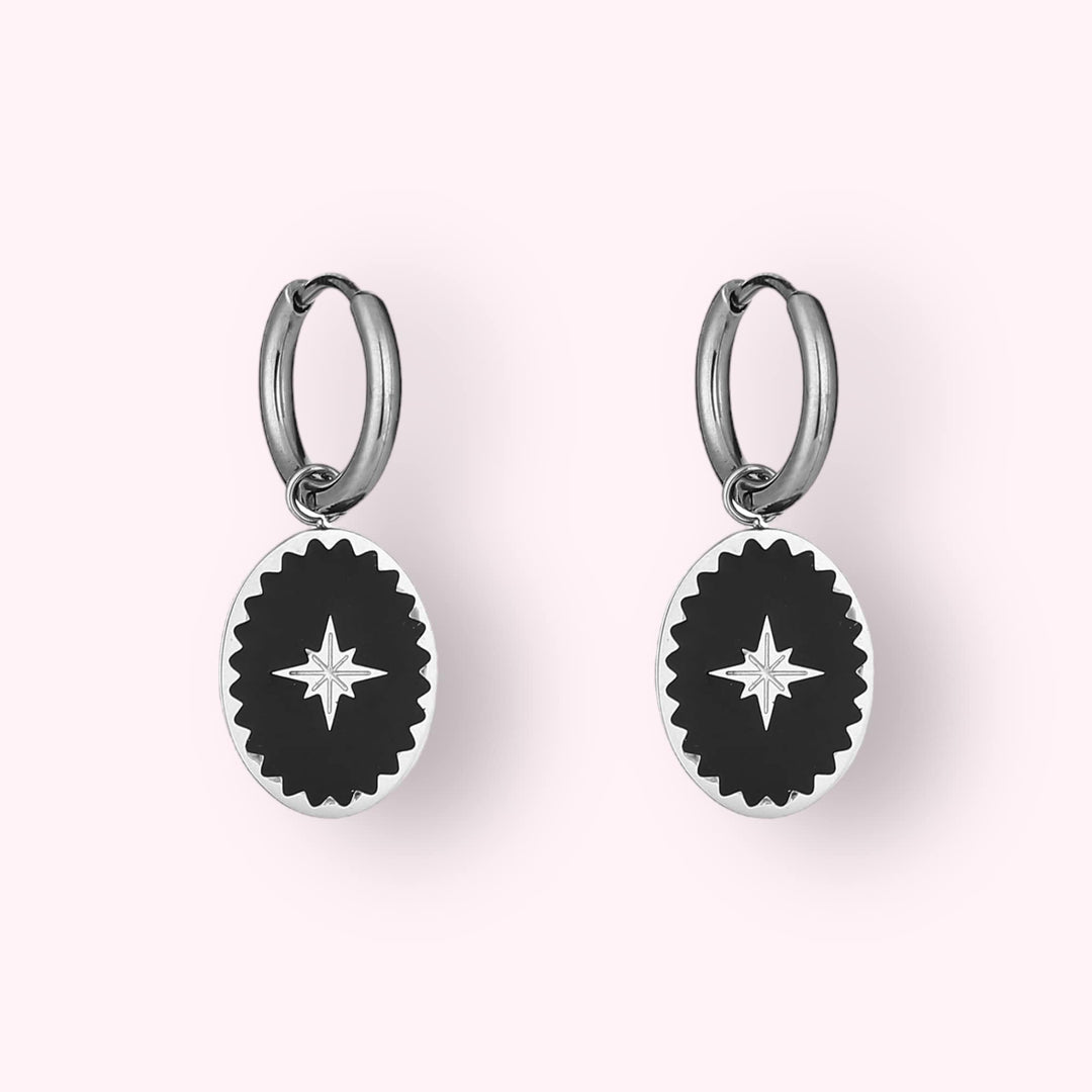 Black Northern Star Oorbellen Zilver