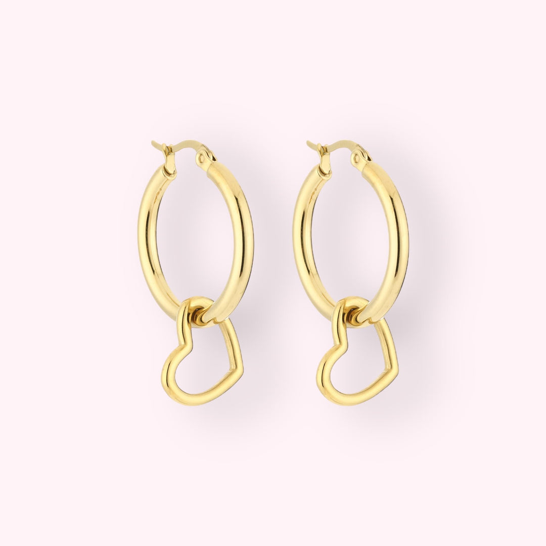 Hanging Heart Hoop Goud