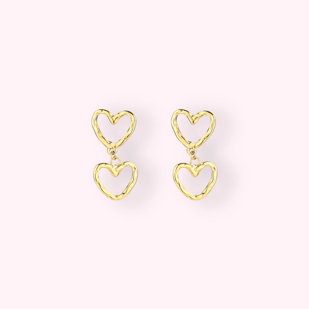 Organic Double Hearts Oorbellen Goud