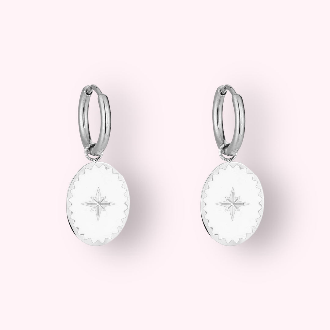White Northern Star Oorbellen Zilver