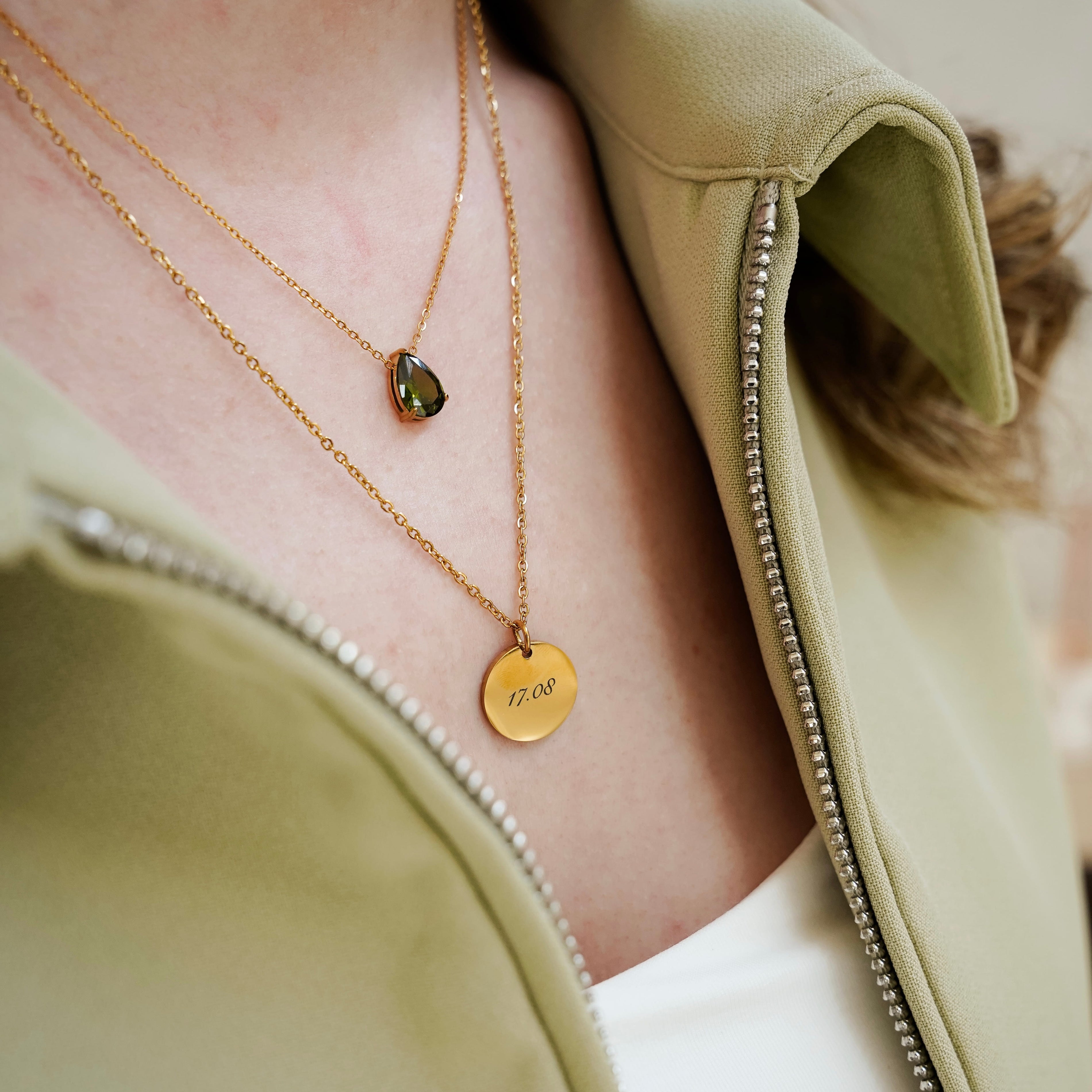 Coin Pendant Ketting Goud en Teardrop Birthstone Ketting
