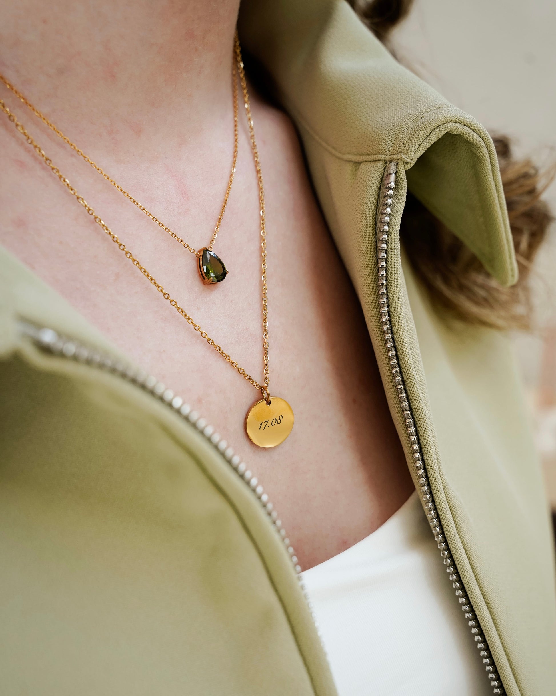 Coin Pendant Ketting Goud en Teardrop Birthstone Ketting