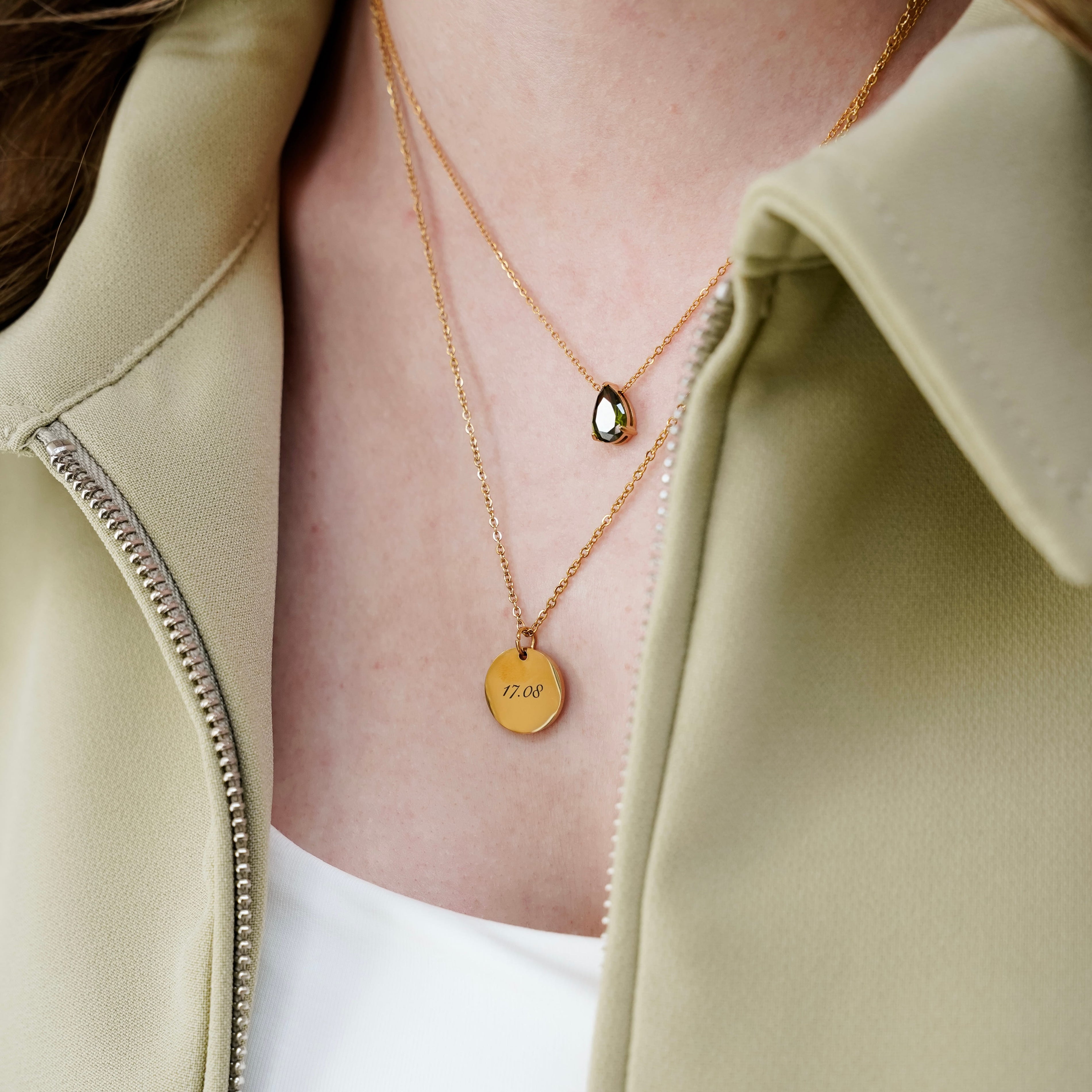 Teardrop Birthstone Ketting en Coin Pendant Ketting