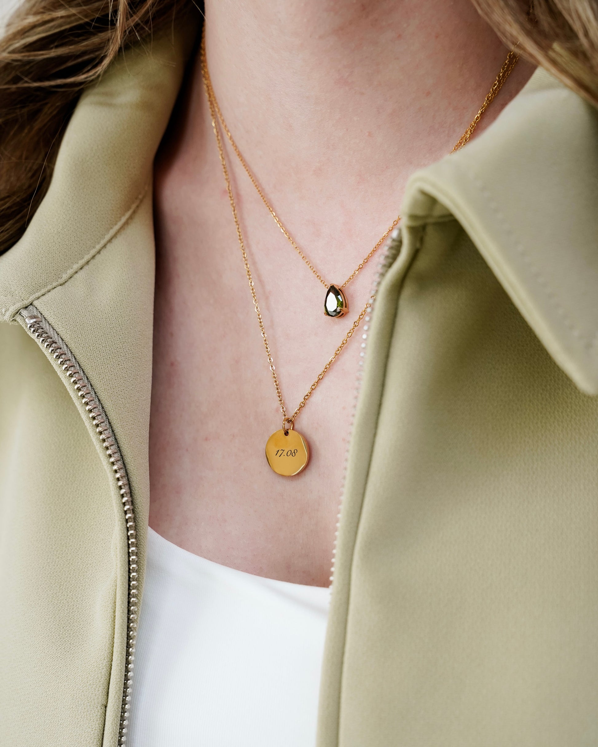Teardrop Birthstone Ketting en Coin Pendant Ketting