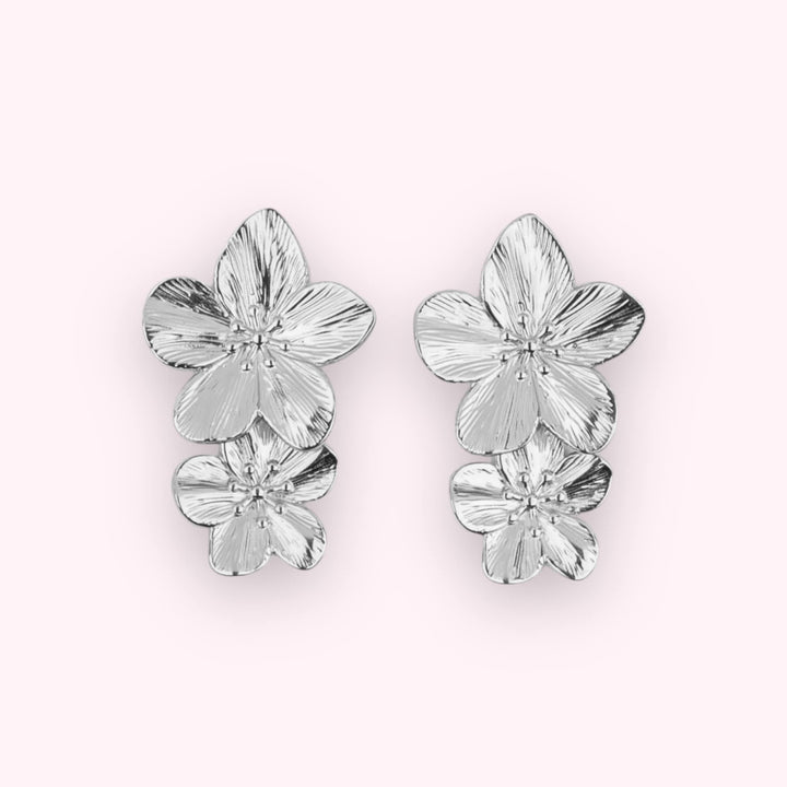 Double Flower Oorbellen Zilver