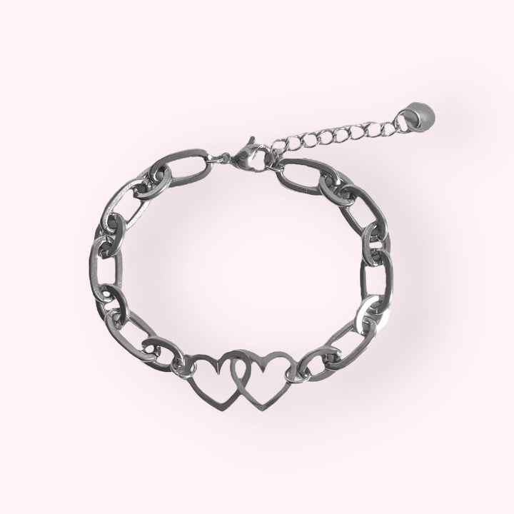 Double Heart Chain Armband Zilver