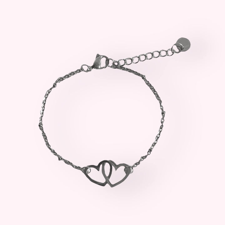 Double Heart Dots Armband Zilver