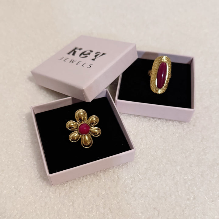 Flower Burgundy Ring Goud