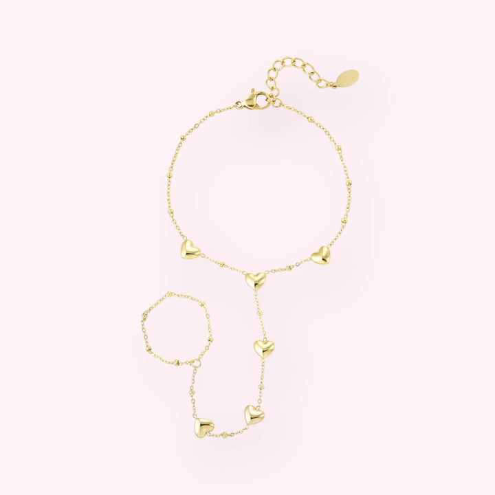 Hearts Hand Chain Armband Goud