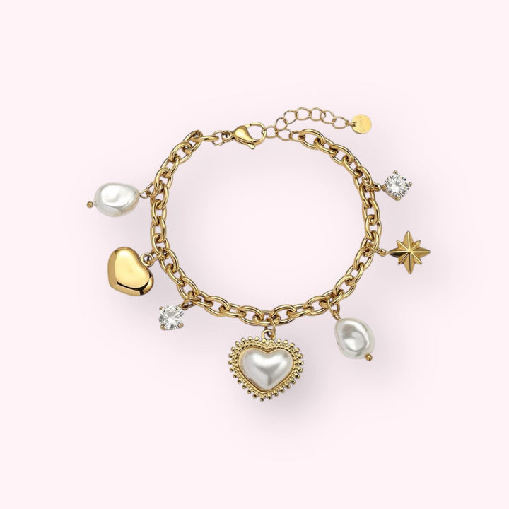 Pearl Charms Armband Goud