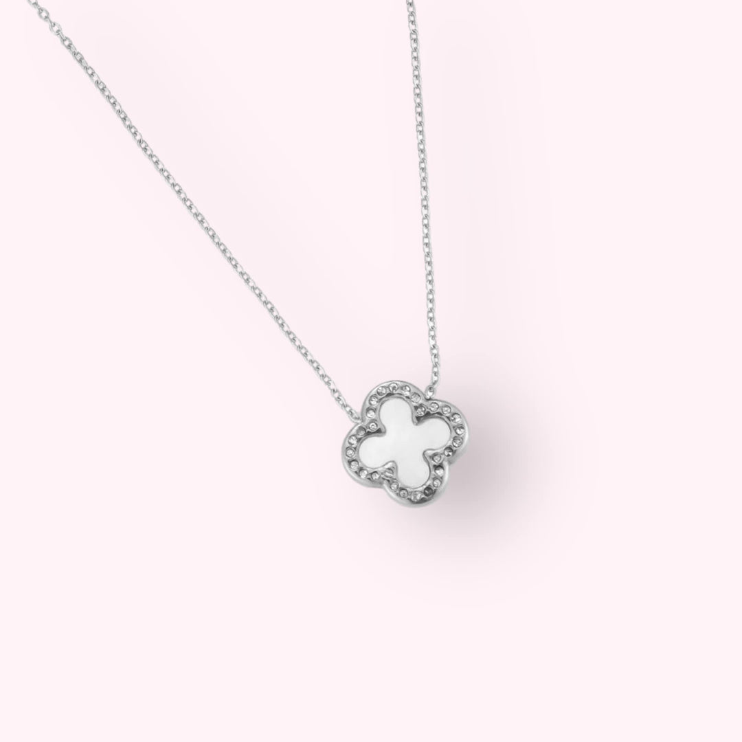 Pearl Clover Ketting Zilver