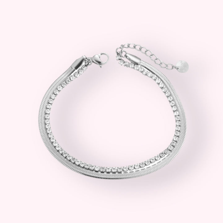 Sparkling Flat Chain Armband Zilver